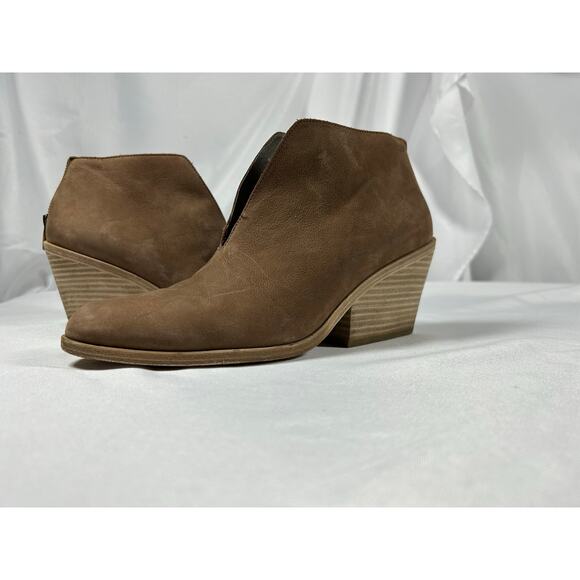 EILEEN FISHER NELSON Tan TUMBLED LEATHER SPLIT OPEN FRONT ANKLE BOOTIES Sz 9.5 - Picture 9 of 9